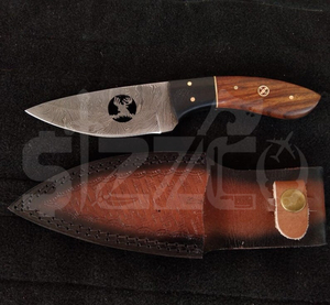 Couteau de chasse OEM Wirecut en acier Damas, lame fixe, manche en bois, couteau de camping et d'extérieur EDC avec étui en cuir - Product Image 3