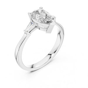 แหวนหมั้นเพชรทรงลูกแพร์และทรงบาแก็ตต์สั่งทำพิเศษจากเพชรเพาะเลี้ยงในห้องปฏิบัติการ ทองคำขาว 14K สำหรับผู้หญิง |   เพชรที่เพิ่งเพาะเลี้ยง - Product Image 4