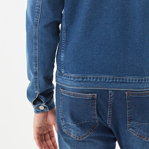 High Premium <b>Custom</b> <b>Denim</b> <b>Jacket</b> with Stand Collar and Patchwork Design Breathable Plus Size Button Closure Unisex - Product Image 4