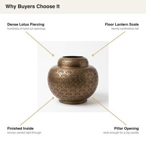 Handmade 26 cm Antique Bronze Aluminium <b>Large</b> <b>Lantern</b> Bowl Dense Lotus Piercing Deepmala Metal <b>Candle</b> Holders for Home Decor - Product Image 5