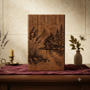 Urna de Madera Conmemorativa, Caja para Guardar Cenizas, Diseño de Bosque de Pinos y Lago, para Recuerdo - Product Image 4