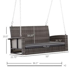 Sedia a dondolo da giardino in vimini per 2 persone con cuscini grigi, capacità 550 libbre - Product Image 3