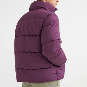 <b>Purple</b> <b>Men's</b> Stand Collar Puffer Jacket Zipper Front Windproof Casual Winter Outerwear Regular Fit Solid Color Polyester/Nylon - Product Image 3
