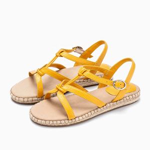 OEM ODM Sandales plates en cuir véritable pour femmes, printemps été, solides, respirantes, à bout ouvert, semelle en caoutchouc, fermeture à boucle - Product Image 3