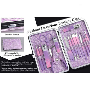 Professional 5 in 1 Stainless Steel <b>Nail</b> <b>Kit</b> with Clipper Cuticle Nipper Scissors File Tweezer Portable Manicure Set Case Purple - Product Image 3