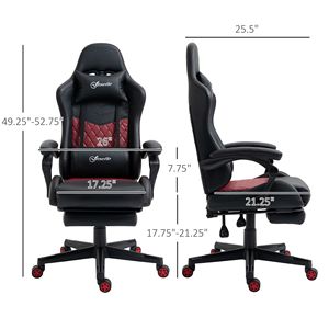 Sedia da Gaming ad Alto Comfort con Pelle PU, Ruote Girevoli, Reclinabile e Altezza Regolabile, Colore Nero con Poggiapiedi - Product Image 3