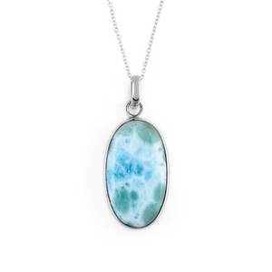 Collier pendentif Larimar en argent sterling 925, forme ovale, pierre précieuse Larimar naturelle, bijoux faits à la main, vente en gros - Product Image 2