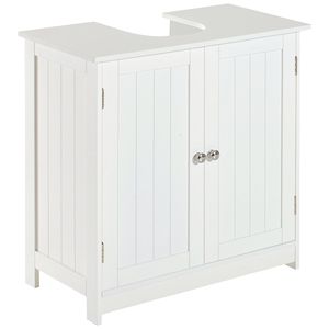 Mobile Bagno Moderno in Legno Massello/PVC con 2 Ante e Ripiano per Lavabo a Colonna Bianco - Qualità Alberghiera - Product Image 1