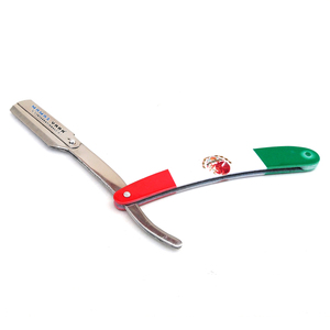 Navaja de afeitar profesional de acero inoxidable con mango de bandera mexicana, tipo Cut Throat, con bloqueo de seguridad, para barbería y afeitado manual - Product Image 1