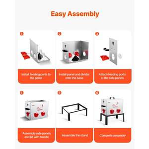 Automatic 40 Lbs Capacity <b>Chicken</b> <b>Feeder</b> 6 No-Waste Divided Ports Metal Construction for <b>Chickens</b> Bantams Pheasants Poultry Coop - Product Image 6
