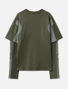 เสื้อยืดแขนสั้นผู้ชายทรงโอเวอร์ไซส์ สีเขียว ผ้าถัก ระบายอากาศดี คอกลม สวมใส่สบาย สีพื้น สไตล์สตรีท แขนสองชั้น - Product Image 1