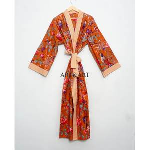 Bata kimono de algodón con estampado floral para mujer, suave, transpirable, ligera, para dormir, estar en casa, spa. - Product Image 1