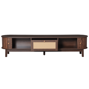 "Modern Rattan TV <b>Stand</b> for 75" TVs 1 Drawer & 2 Sliding <b>Shelves</b> Media Console Cabinet Living Room Furniture" - Product Image 3