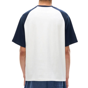 T-shirt pour homme à manches raglan, col rond, blanc marine, coupe classique, décontracté, couleur unie, tricoté, design uni - Product Image 4