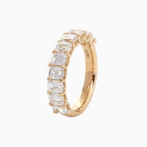 Bague de mariage demi-éternité de luxe en or jaune massif 14 carats avec diamant de laboratoire taille émeraude 4x3mm, à griffes partagées en U – Meilleure vente - Product Image 4