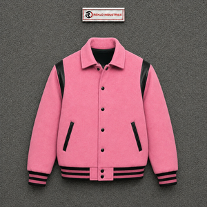 Blouson universitaire rose premium pour homme, style urbain, en mélange de laine et polyester, col rabattu, coupe classique, idéal pour l'automne, confort optimal - Product Image 5