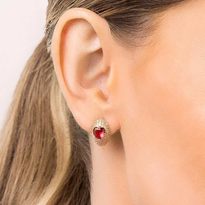 Heart Shape <b>Crystal</b> <b>Stud</b> <b>Earrings</b> 18K Solid Gold Plated Micro Pave Women's Romantic Jewelry Gift Occasion - Product Image 4