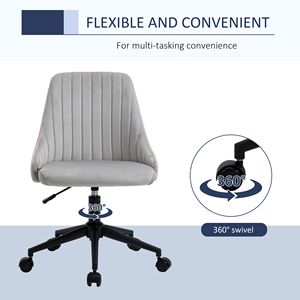 Sedia da Ufficio Girevole in Velluto con Schienale Medio Scanalato, Sedia Direzionale Regolabile in Altezza, Materiale in Rete, Colore Ardesia - Product Image 6