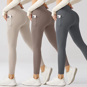 Leggings de yoga taille haute avec poches latérales, longueur intégrale, sans coutures, extensibles dans quatre directions, couleur unie, pantalon de sport pour femmes - Product Image 1
