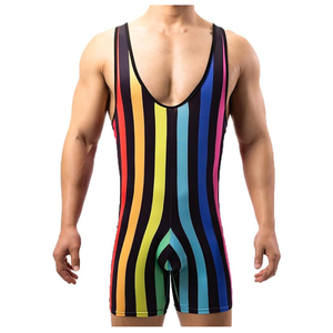Men Striped Bodysuit Wrestling Singlet Seamless Active Jumpsuit One Piece Base Layers <b>Athletic</b> <b>Supporters</b> Leotard - Product Image 1