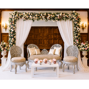 Conjunto de Sofás para Escenario de Boda Tallados en Plata Real, Estilo Palacio de Maharaja Indio, Colección Clásica de Tronos de Boda Reales - Product Image 1