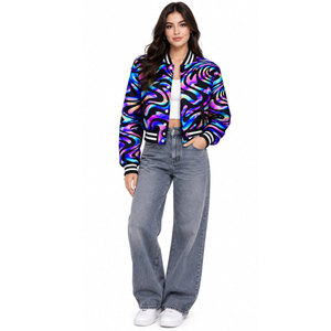 Veste bomber personnalisée à manches longues, col rabattu, coupe courte, pour femme, style décontracté printemps, en satin - Product Image 4