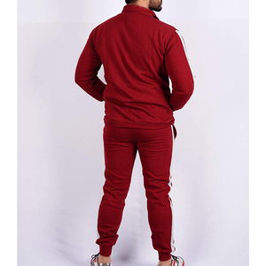Men's Red <b>Tracksuit</b> Full Zipper Stand Collar Solid Color Casual Jogging Set With Side Pockets Breathable Polyester Material - Product Image 5