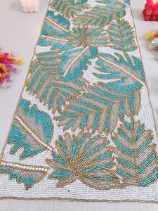 Handmade Oriental Fabric <b>Table</b> <b>Runner</b> Irregular Shape <b>Teal</b> Floral Design Luxury Style Ali Fashion Art AFA01 Eco-Friendly Durable - Product Image 4