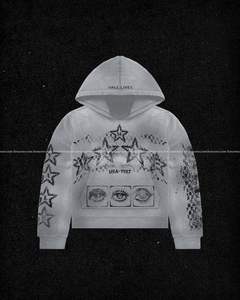 Sweats à capuche tendance personnalisés à épaules tombantes 100% Coton Impression numérique Ourlet brut Coupe au couteau Grand effet vieilli Acide Hiver Décontracté - Product Image 3