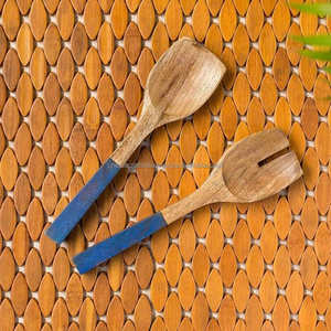 Cucharas de Ensalada Ecológicas Desechables de Madera y Resina con Baño de Oro, Diseño Clásico, Mango Largo, para Servir Comida en Fiestas - Product Image 1