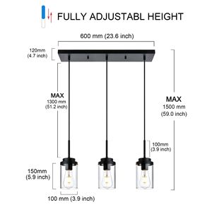 Lampadario Lineare a 3 Luci per Cucina, Finitura Nero Opaco/Nichel Spazzolato, Illuminazione per Isola Cucina e Sala da Pranzo - Product Image 6