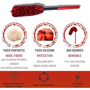 Kit Professionale di 4 Spazzole per Ruote con Manico Lungo per Pulizia Pneumatici, 2 Spazzole Morbide per Pulizia Ruote, 2 Spazzole per Lavaggio Auto - Product Image 4