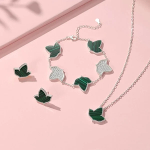   Bracelet en malachite 5 feuilles de lierre plaqué argent, bijou en pierre verte, élégant design à cinq feuilles de lierre, bracelet de mode pour femme - Product Image 6