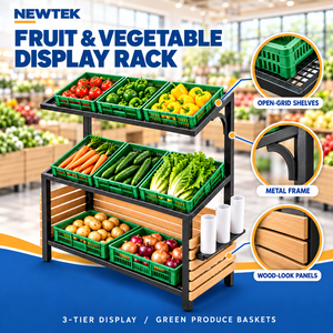 Freestanding Adjustable Rectangular <b>Wire</b> Mesh <b>Shelf</b> 5-Tier Metal Grid Vegetables & Fruit Rack Back Heavy Duty Supermarket Use - Product Image 3