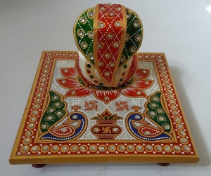Beautiful Marble Gold <b>Painted</b> Handmade Ganesh Chowki - Product Image 3