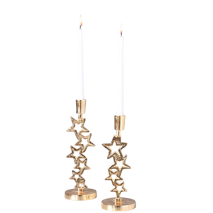 Ensemble de 2 bougeoirs en fer doré en forme d'étoile, supports métalliques pour bougies coniques, pour décoration de Noël et de la maison, pour la présentation et la combustion de bougies hautes standard - Product Image 1