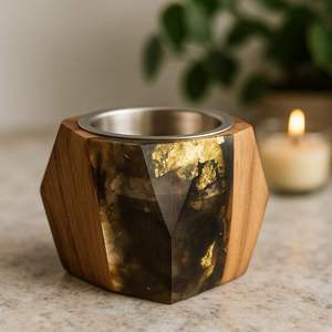 Luxury Hexagonal Wood and Resin <b>Bakhoor</b> Burner Geometric Incense Censer with Stainless Steel Bowl for <b>Oud</b> and Frankincense - Product Image 3