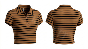 Camiseta Polo Corta a Rayas de Diseño Único y Estilo Personalizado, Corte Ajustado Informal, Manga Corta, Material de Algodón y Poliéster - Product Image 4