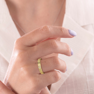 14K Solid Gold Lab Grown Diamond Multi Line Grooved Ring Minimalist Diamond Strip Band Elegant Daily Wear Jewelry - Product Image 3