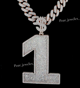 Collier personnalisé numéro 1 avec pendentif en moissanite et chaîne cubaine en argent sterling 925, bijou tendance - Product Image 1