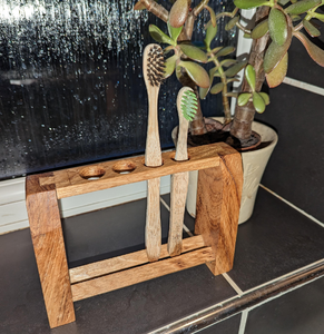 Mango Wood Toothbrush Holder Stand 4 Slots For Toothpaste & Toothbrush Custom <b>Bathroom</b> Product At Reasonable Price - Product Image 3