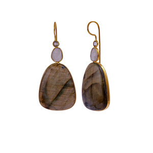 Pendientes de Aro con Doble Gema de Labradorita y Piedra Lunar - Joyería Delicada de Aro con Múltiples Piedras, Chapado en Oro Rosa sobre Latón para Mujer - Product Image 2