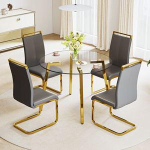 Modern Minimalist <b>Dining</b> <b>Table</b> with Circular Transparent Tempered Glass <b>Top</b> and Golden Metal Legs Suitable Kit - Product Image 6