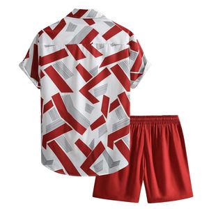 Men's 2 Piece Outfits Short Sleeve Button Down Shirt And Shorts Set Breathable Printed Summer Men's Shirt Set - Product Image 4