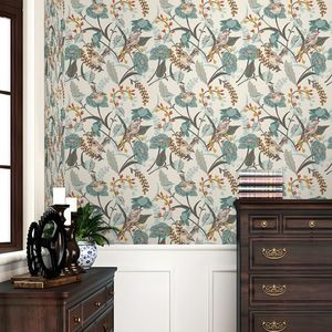 Carta da Parati Adesiva Vintage Botanica Beige Crema con Uccelli e Foglie Verdi, Facile da Installare, Decorazione Murale - Product Image 6