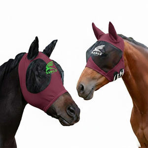 Masque anti-mouches pour chevaux, doux, extensible, protection UV, confortable, avec oreilles, respirant, élastique, avec couvre-yeux en maille - Product Image 3