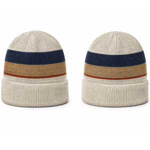 Gorro de punto beige multicolor con rayas horizontales, el más vendido, cálido para invierno, unisex, para exteriores. - Product Image 2