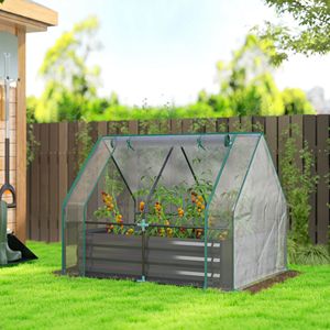 Jardinera Elevada Galvanizada Ecológica de 4 x 3 x 3 pies con Mini Invernadero y Cubierta Transparente y Gris Oscuro - Product Image 2