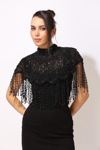 Blusa Hecha a Mano en Azul Hielo Encantador, Muy Relajante, con Hermosos Bordados a Mano, Lentejuelas, Cuentas y Flecos, para Primavera/Otoño/Invierno - Product Image 3