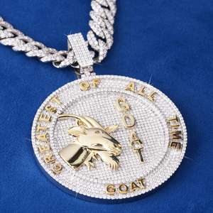 Medallón Personalizado 'Greatest All Time Goat' con Incrustaciones de Moissanita, Chapado en Oro Rosa y Plata, Cadena Unisex, Joyería Hip Hop para Fiesta - Product Image 1